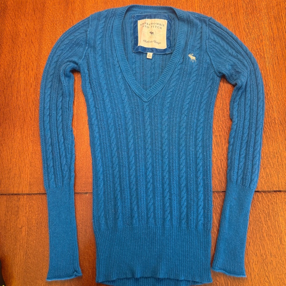 Abercrombie & Fitch Blue Women’s Cable Knit Sweater, A&F Y2K Millennial Fashion